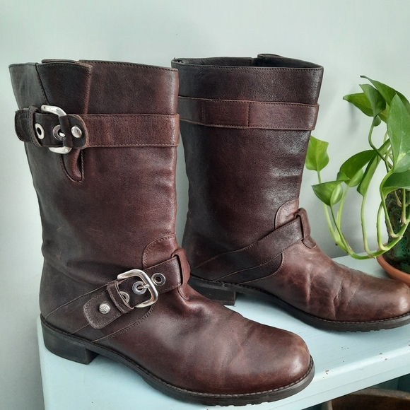 Stuart Weitzman Leather Buckle Boots SZ 8 - Picture 1 of 9